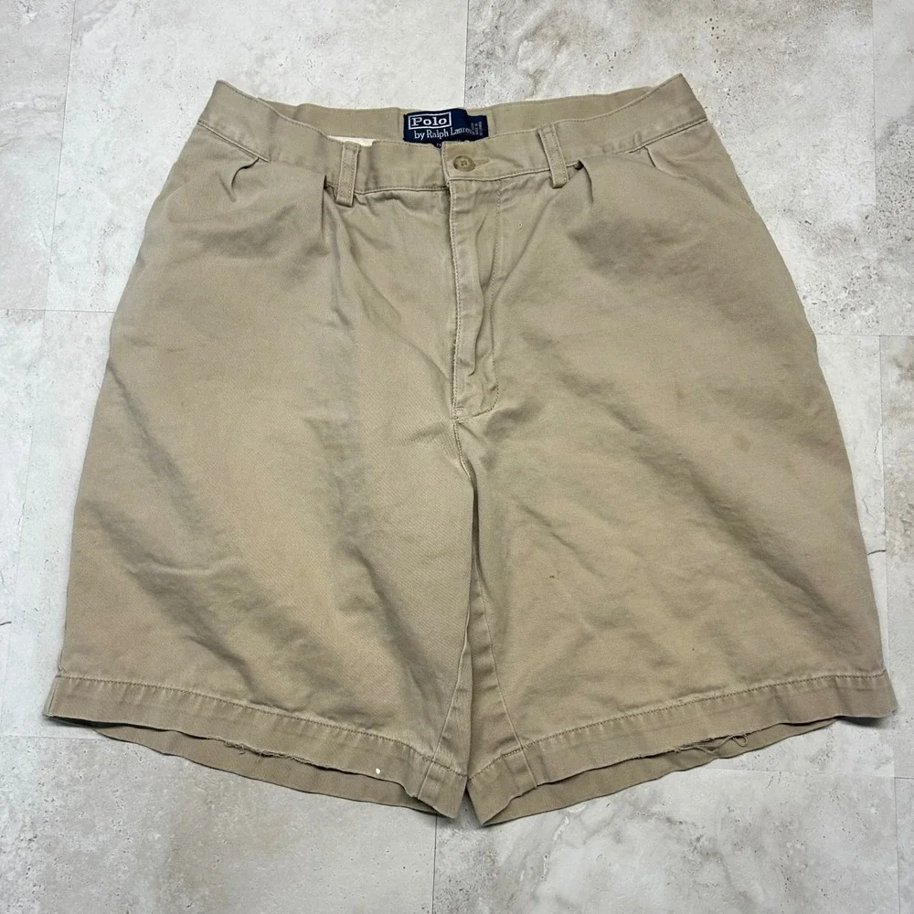 Polo Ralph Lauren Tyler Short Khaki Tan Mens 32 Pleated Cotton Chino Casual